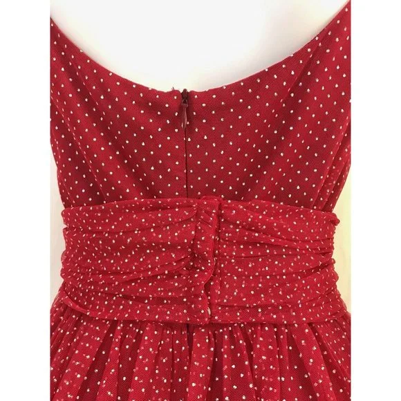 Anna Sui Women's Dress Polka Dot Fit & Flare Red White Fitted Waist Zip Size 4